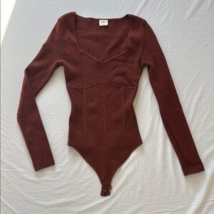 Abercrombie & Fitch Red Ribbed Long Sleeve Bodysuit